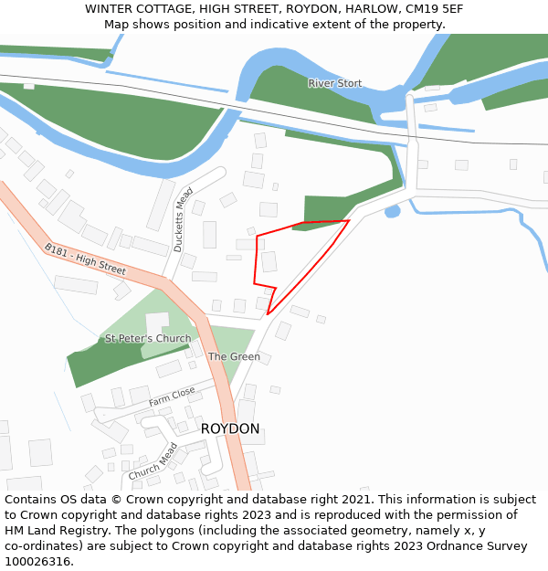 WINTER COTTAGE, HIGH STREET, ROYDON, HARLOW, CM19 5EF: Location map and indicative extent of plot