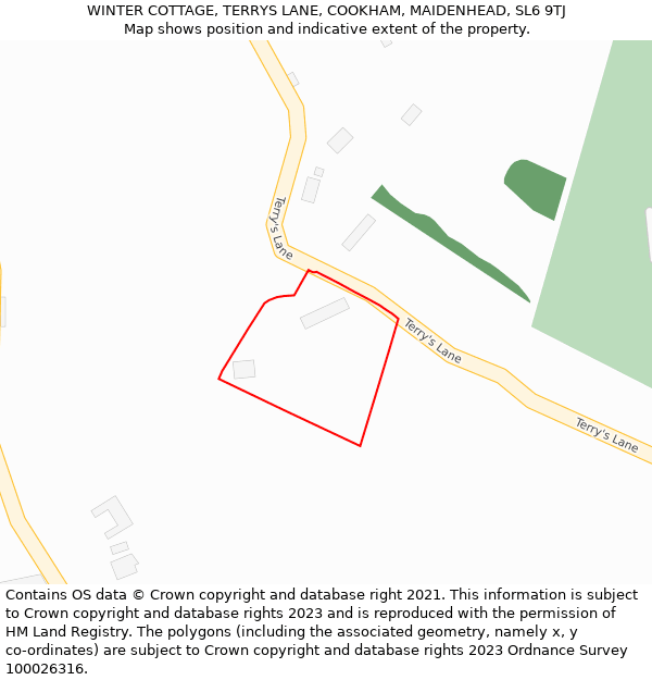 WINTER COTTAGE, TERRYS LANE, COOKHAM, MAIDENHEAD, SL6 9TJ: Location map and indicative extent of plot