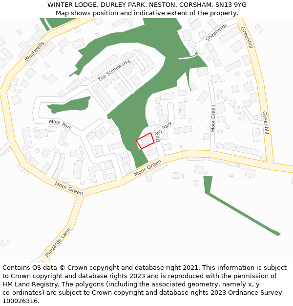 WINTER LODGE, DURLEY PARK, NESTON, CORSHAM, SN13 9YG: Location map and indicative extent of plot