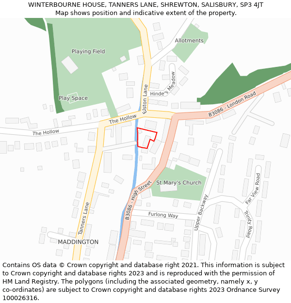 WINTERBOURNE HOUSE, TANNERS LANE, SHREWTON, SALISBURY, SP3 4JT: Location map and indicative extent of plot