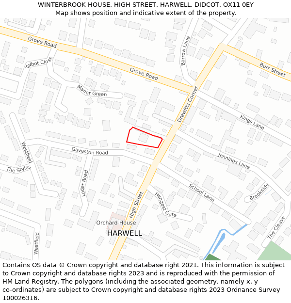 WINTERBROOK HOUSE, HIGH STREET, HARWELL, DIDCOT, OX11 0EY: Location map and indicative extent of plot