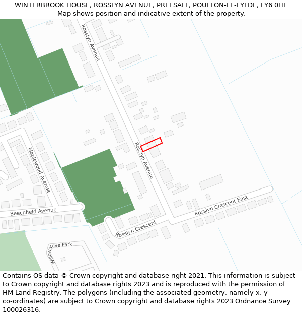 WINTERBROOK HOUSE, ROSSLYN AVENUE, PREESALL, POULTON-LE-FYLDE, FY6 0HE: Location map and indicative extent of plot