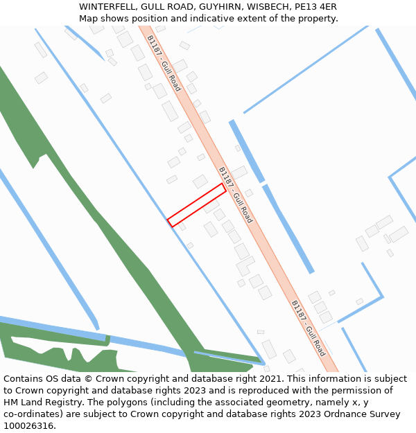 WINTERFELL, GULL ROAD, GUYHIRN, WISBECH, PE13 4ER: Location map and indicative extent of plot