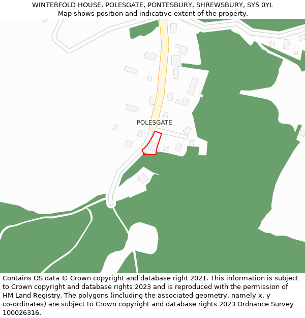 WINTERFOLD HOUSE, POLESGATE, PONTESBURY, SHREWSBURY, SY5 0YL: Location map and indicative extent of plot