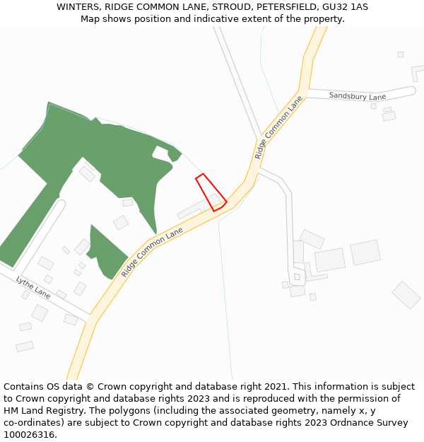 WINTERS, RIDGE COMMON LANE, STROUD, PETERSFIELD, GU32 1AS: Location map and indicative extent of plot