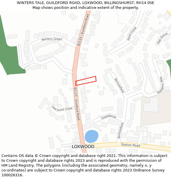 WINTERS TALE, GUILDFORD ROAD, LOXWOOD, BILLINGSHURST, RH14 0SE: Location map and indicative extent of plot