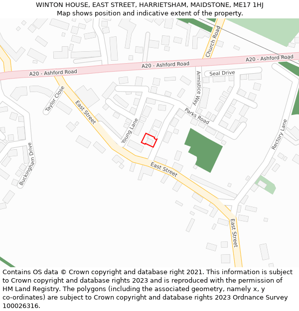 WINTON HOUSE, EAST STREET, HARRIETSHAM, MAIDSTONE, ME17 1HJ: Location map and indicative extent of plot