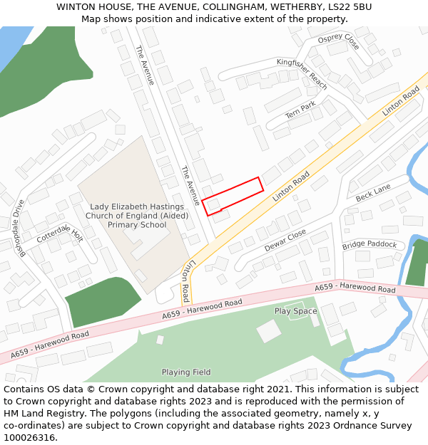 WINTON HOUSE, THE AVENUE, COLLINGHAM, WETHERBY, LS22 5BU: Location map and indicative extent of plot