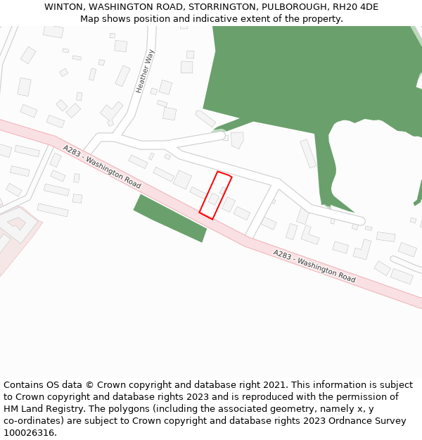 WINTON, WASHINGTON ROAD, STORRINGTON, PULBOROUGH, RH20 4DE: Location map and indicative extent of plot