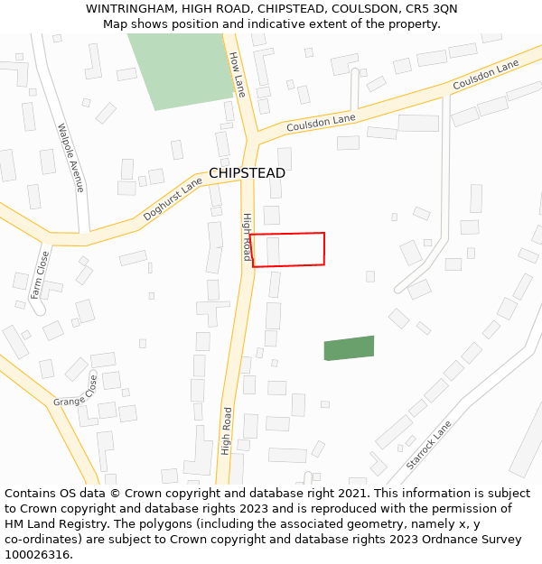 WINTRINGHAM, HIGH ROAD, CHIPSTEAD, COULSDON, CR5 3QN: Location map and indicative extent of plot