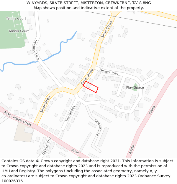 WINYARDS, SILVER STREET, MISTERTON, CREWKERNE, TA18 8NG: Location map and indicative extent of plot