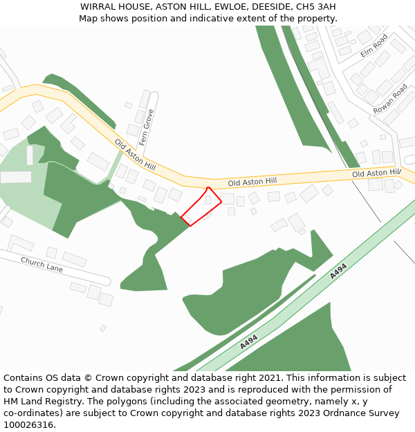WIRRAL HOUSE, ASTON HILL, EWLOE, DEESIDE, CH5 3AH: Location map and indicative extent of plot