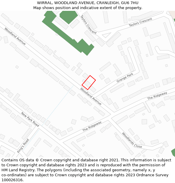 WIRRAL, WOODLAND AVENUE, CRANLEIGH, GU6 7HU: Location map and indicative extent of plot