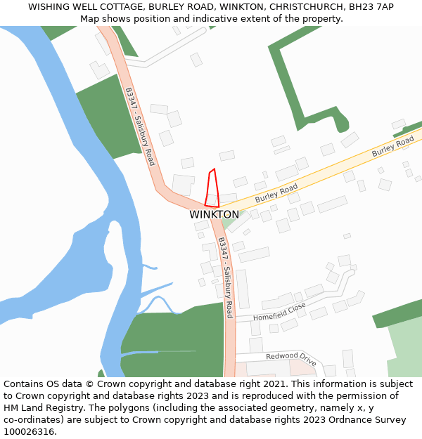 WISHING WELL COTTAGE, BURLEY ROAD, WINKTON, CHRISTCHURCH, BH23 7AP: Location map and indicative extent of plot