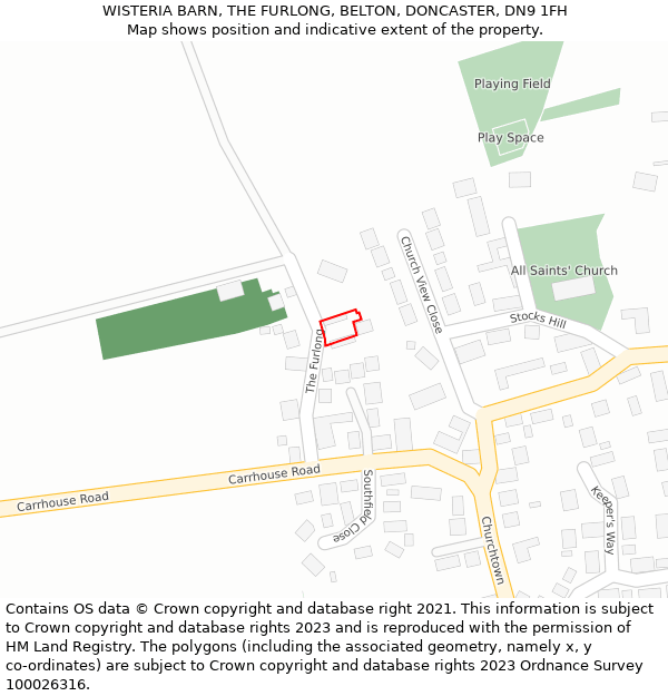 WISTERIA BARN, THE FURLONG, BELTON, DONCASTER, DN9 1FH: Location map and indicative extent of plot