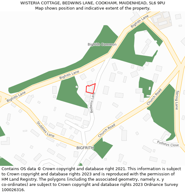 WISTERIA COTTAGE, BEDWINS LANE, COOKHAM, MAIDENHEAD, SL6 9PU: Location map and indicative extent of plot