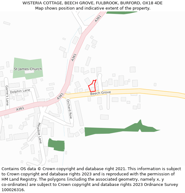 WISTERIA COTTAGE, BEECH GROVE, FULBROOK, BURFORD, OX18 4DE: Location map and indicative extent of plot