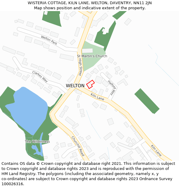 WISTERIA COTTAGE, KILN LANE, WELTON, DAVENTRY, NN11 2JN: Location map and indicative extent of plot
