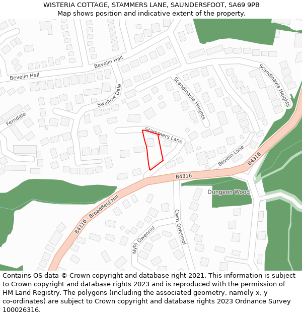 WISTERIA COTTAGE, STAMMERS LANE, SAUNDERSFOOT, SA69 9PB: Location map and indicative extent of plot