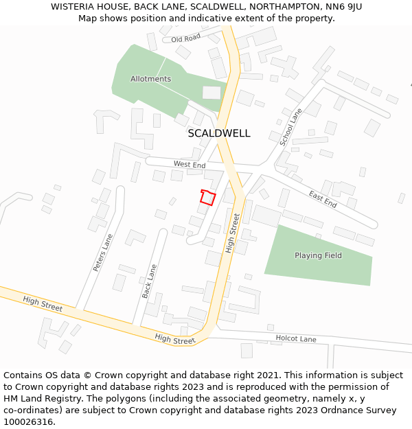 WISTERIA HOUSE, BACK LANE, SCALDWELL, NORTHAMPTON, NN6 9JU: Location map and indicative extent of plot