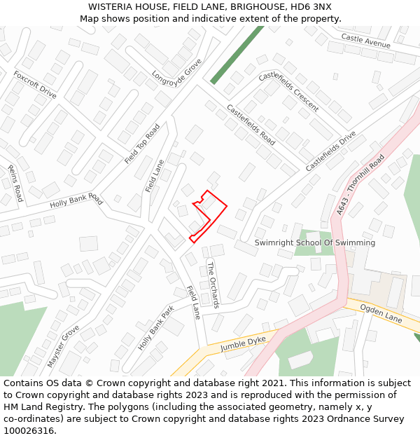 WISTERIA HOUSE, FIELD LANE, BRIGHOUSE, HD6 3NX: Location map and indicative extent of plot