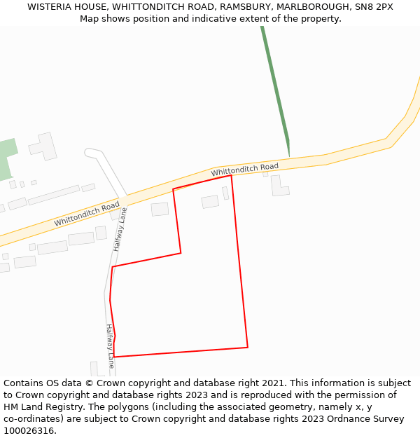 WISTERIA HOUSE, WHITTONDITCH ROAD, RAMSBURY, MARLBOROUGH, SN8 2PX: Location map and indicative extent of plot