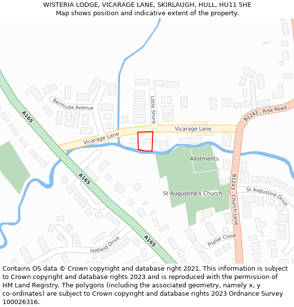 WISTERIA LODGE, VICARAGE LANE, SKIRLAUGH, HULL, HU11 5HE: Location map and indicative extent of plot