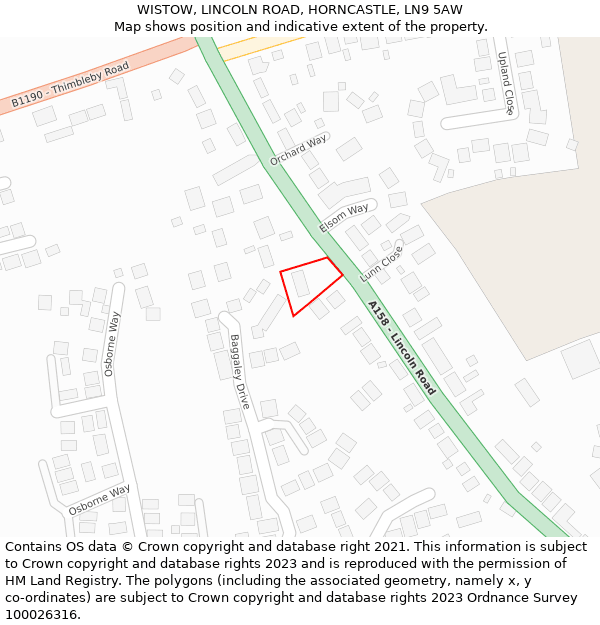 WISTOW, LINCOLN ROAD, HORNCASTLE, LN9 5AW: Location map and indicative extent of plot