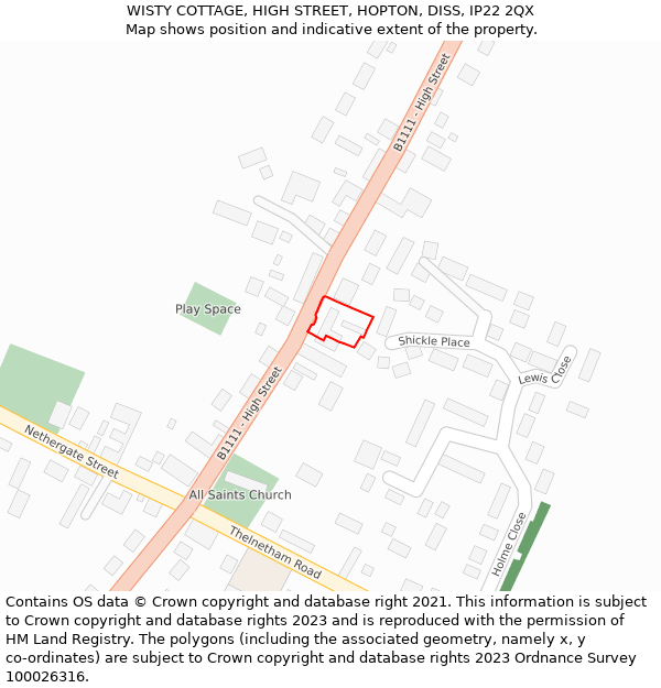 WISTY COTTAGE, HIGH STREET, HOPTON, DISS, IP22 2QX: Location map and indicative extent of plot