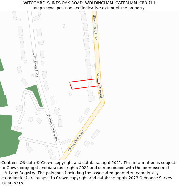 WITCOMBE, SLINES OAK ROAD, WOLDINGHAM, CATERHAM, CR3 7HL: Location map and indicative extent of plot