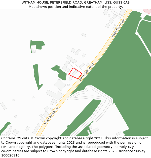 WITHAM HOUSE, PETERSFIELD ROAD, GREATHAM, LISS, GU33 6AS: Location map and indicative extent of plot