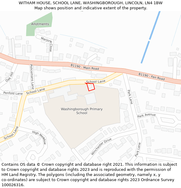 WITHAM HOUSE, SCHOOL LANE, WASHINGBOROUGH, LINCOLN, LN4 1BW: Location map and indicative extent of plot