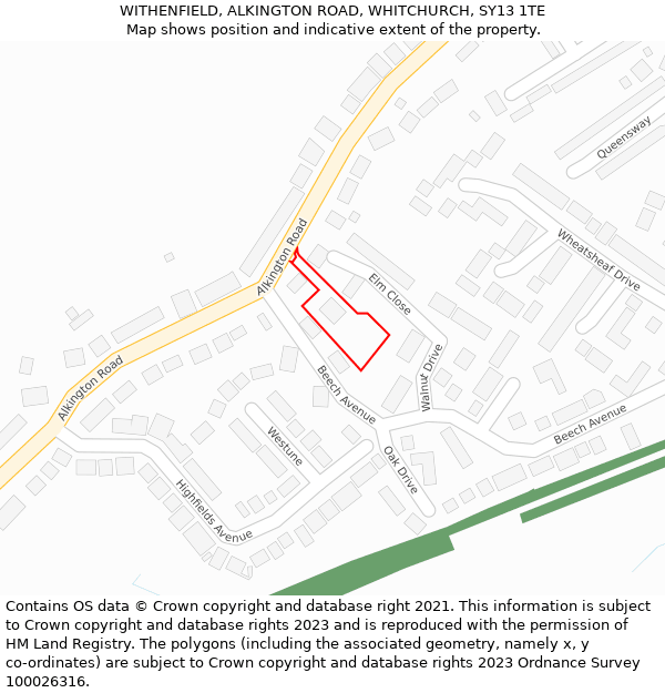 WITHENFIELD, ALKINGTON ROAD, WHITCHURCH, SY13 1TE: Location map and indicative extent of plot