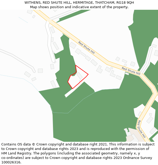 WITHENS, RED SHUTE HILL, HERMITAGE, THATCHAM, RG18 9QH: Location map and indicative extent of plot