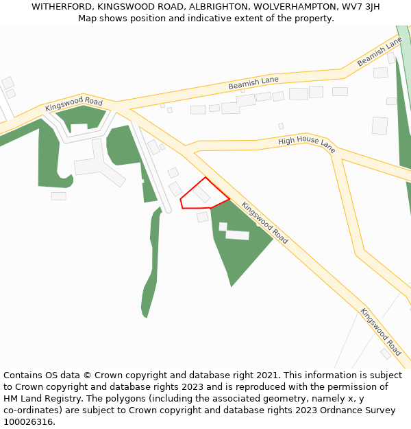 WITHERFORD, KINGSWOOD ROAD, ALBRIGHTON, WOLVERHAMPTON, WV7 3JH: Location map and indicative extent of plot