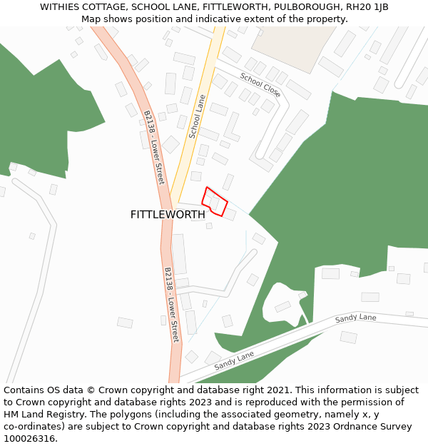 WITHIES COTTAGE, SCHOOL LANE, FITTLEWORTH, PULBOROUGH, RH20 1JB: Location map and indicative extent of plot