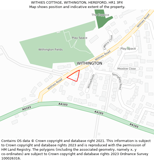 WITHIES COTTAGE, WITHINGTON, HEREFORD, HR1 3PX: Location map and indicative extent of plot