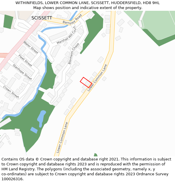 WITHINFIELDS, LOWER COMMON LANE, SCISSETT, HUDDERSFIELD, HD8 9HL: Location map and indicative extent of plot