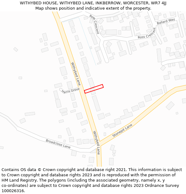 WITHYBED HOUSE, WITHYBED LANE, INKBERROW, WORCESTER, WR7 4JJ: Location map and indicative extent of plot