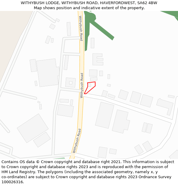 WITHYBUSH LODGE, WITHYBUSH ROAD, HAVERFORDWEST, SA62 4BW: Location map and indicative extent of plot