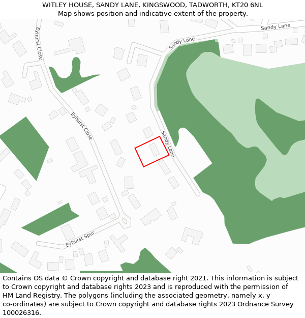 WITLEY HOUSE, SANDY LANE, KINGSWOOD, TADWORTH, KT20 6NL: Location map and indicative extent of plot