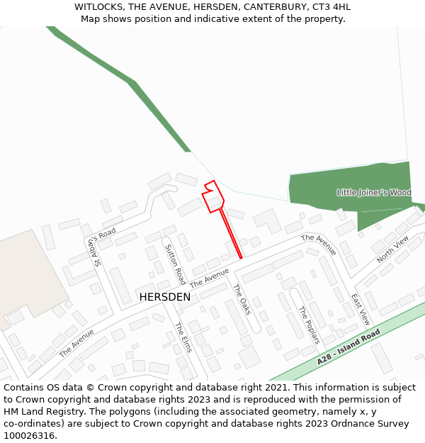 WITLOCKS, THE AVENUE, HERSDEN, CANTERBURY, CT3 4HL: Location map and indicative extent of plot