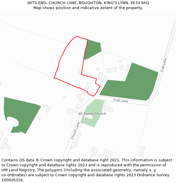 WITS END, CHURCH LANE, BOUGHTON, KING'S LYNN, PE33 9AQ: Location map and indicative extent of plot