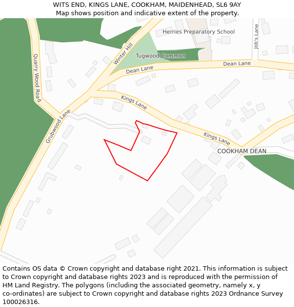 WITS END, KINGS LANE, COOKHAM, MAIDENHEAD, SL6 9AY: Location map and indicative extent of plot