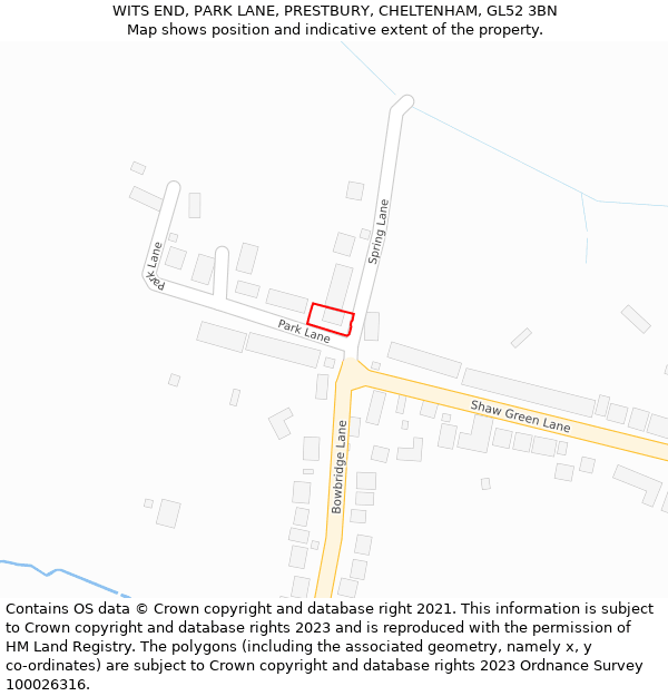 WITS END, PARK LANE, PRESTBURY, CHELTENHAM, GL52 3BN: Location map and indicative extent of plot