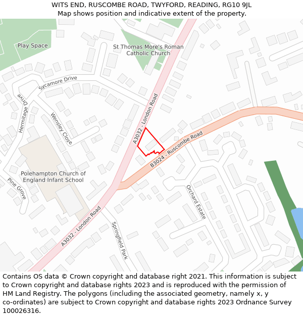 WITS END, RUSCOMBE ROAD, TWYFORD, READING, RG10 9JL: Location map and indicative extent of plot
