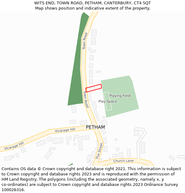 WITS END, TOWN ROAD, PETHAM, CANTERBURY, CT4 5QT: Location map and indicative extent of plot