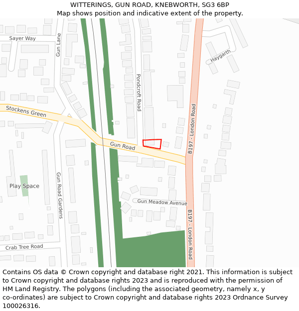 WITTERINGS, GUN ROAD, KNEBWORTH, SG3 6BP: Location map and indicative extent of plot