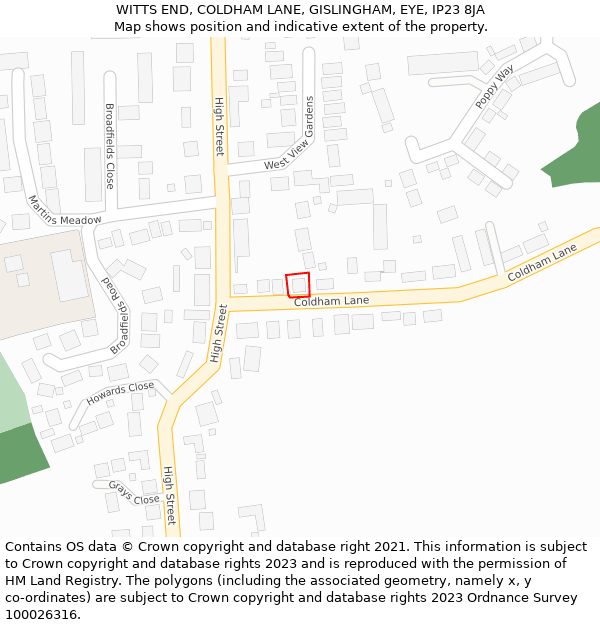 WITTS END, COLDHAM LANE, GISLINGHAM, EYE, IP23 8JA: Location map and indicative extent of plot