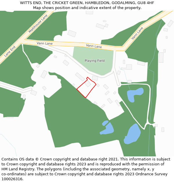 WITTS END, THE CRICKET GREEN, HAMBLEDON, GODALMING, GU8 4HF: Location map and indicative extent of plot